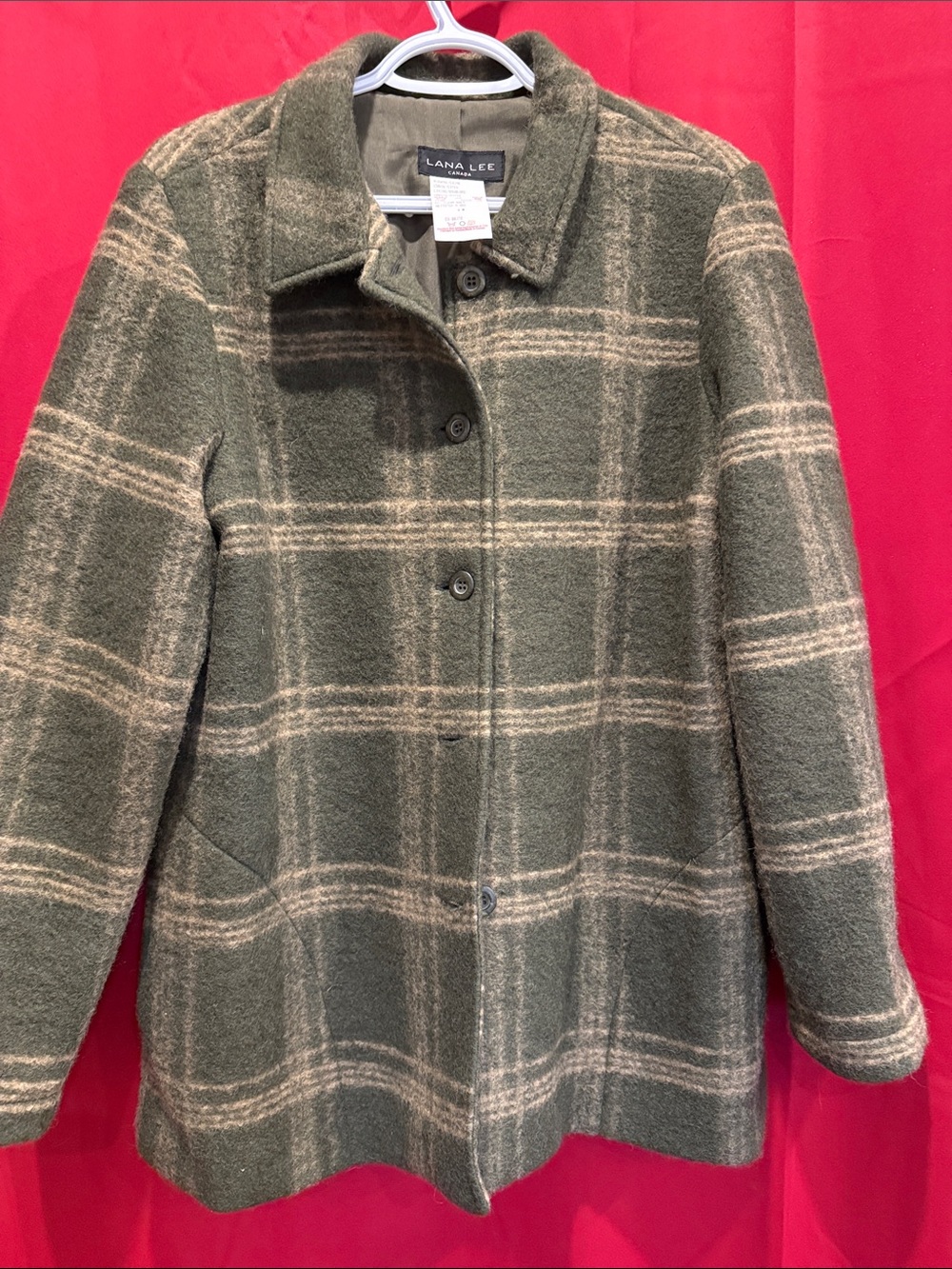 Lana Lee Olive Green Plaid Wool-Blend Jacket